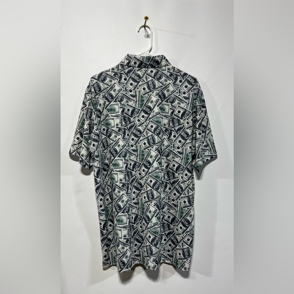 HRESKI Green & White $100 Money-Print Golf Polo Shirt Size Large NWOT - Picture 3 of 6